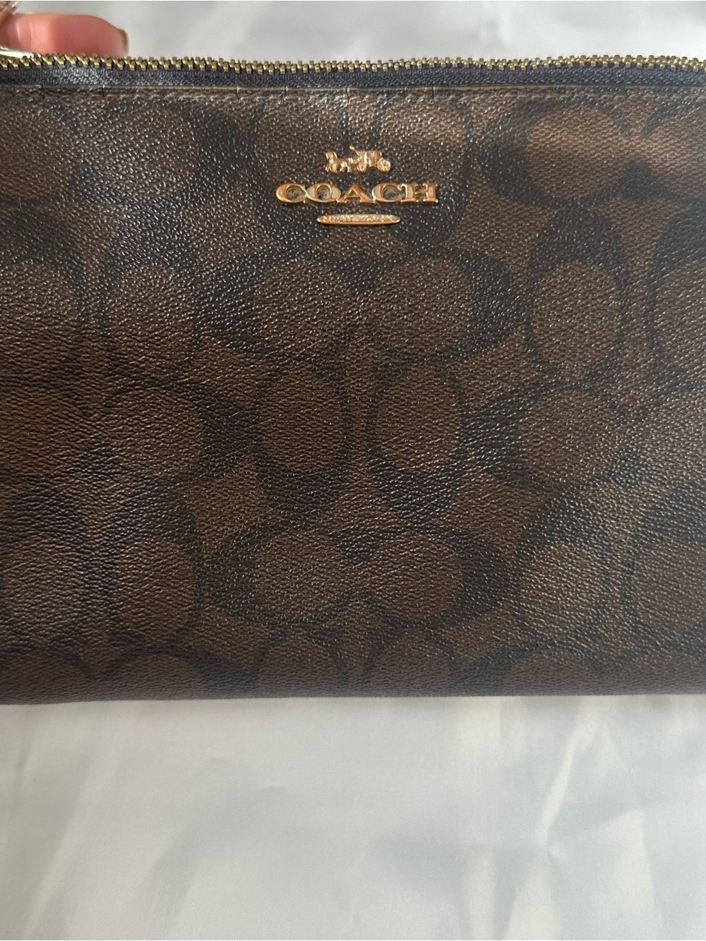 Coach Brown Signature Zip Purse with Gold Hardware